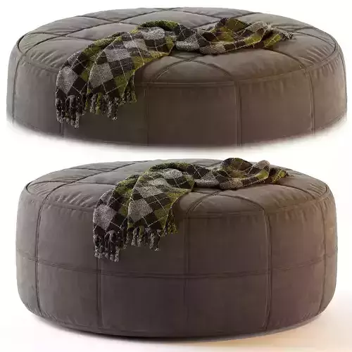 Round Saddle Fabric Pouf Ottoman 3D model