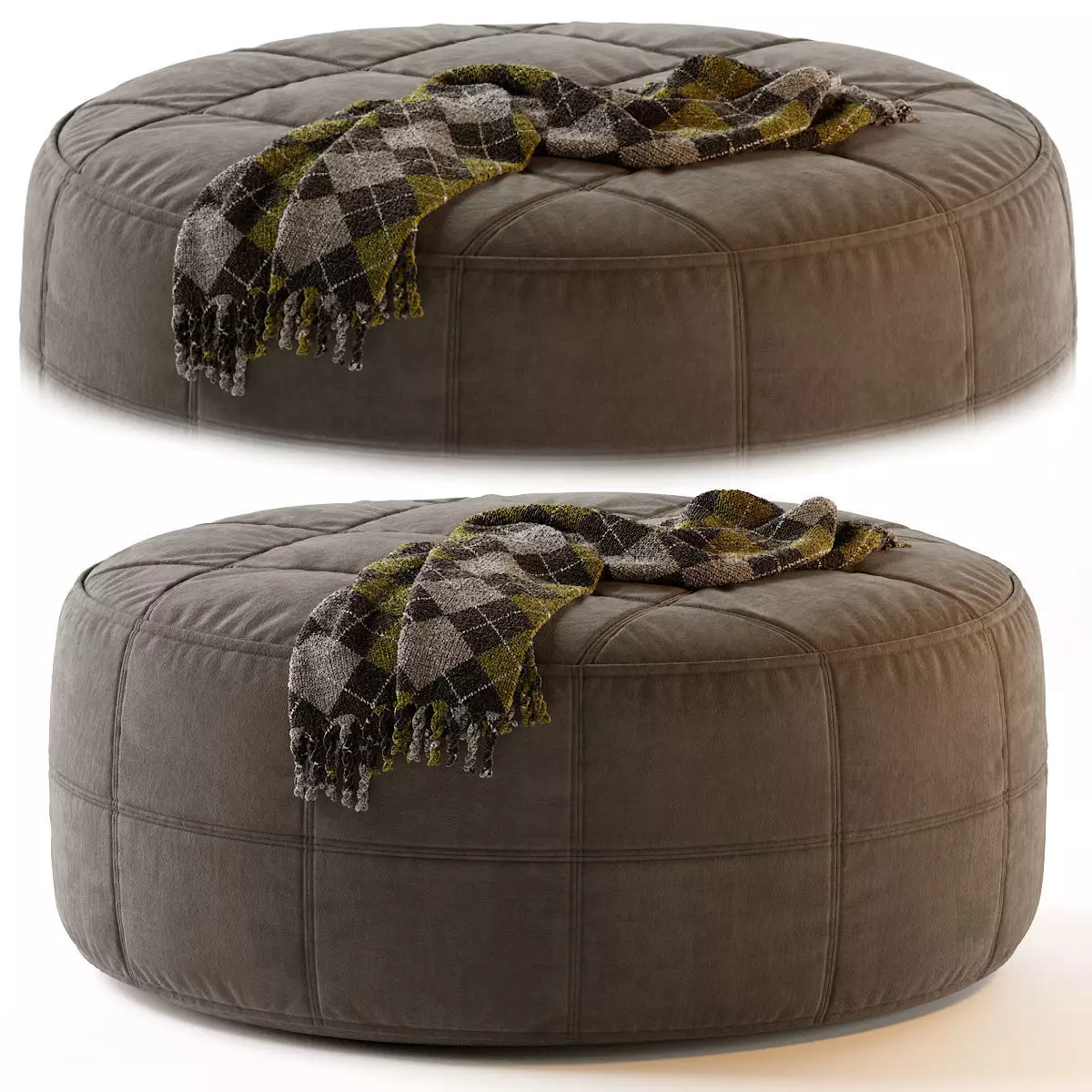 Round Saddle Fabric Pouf Ottoman 3D model_0