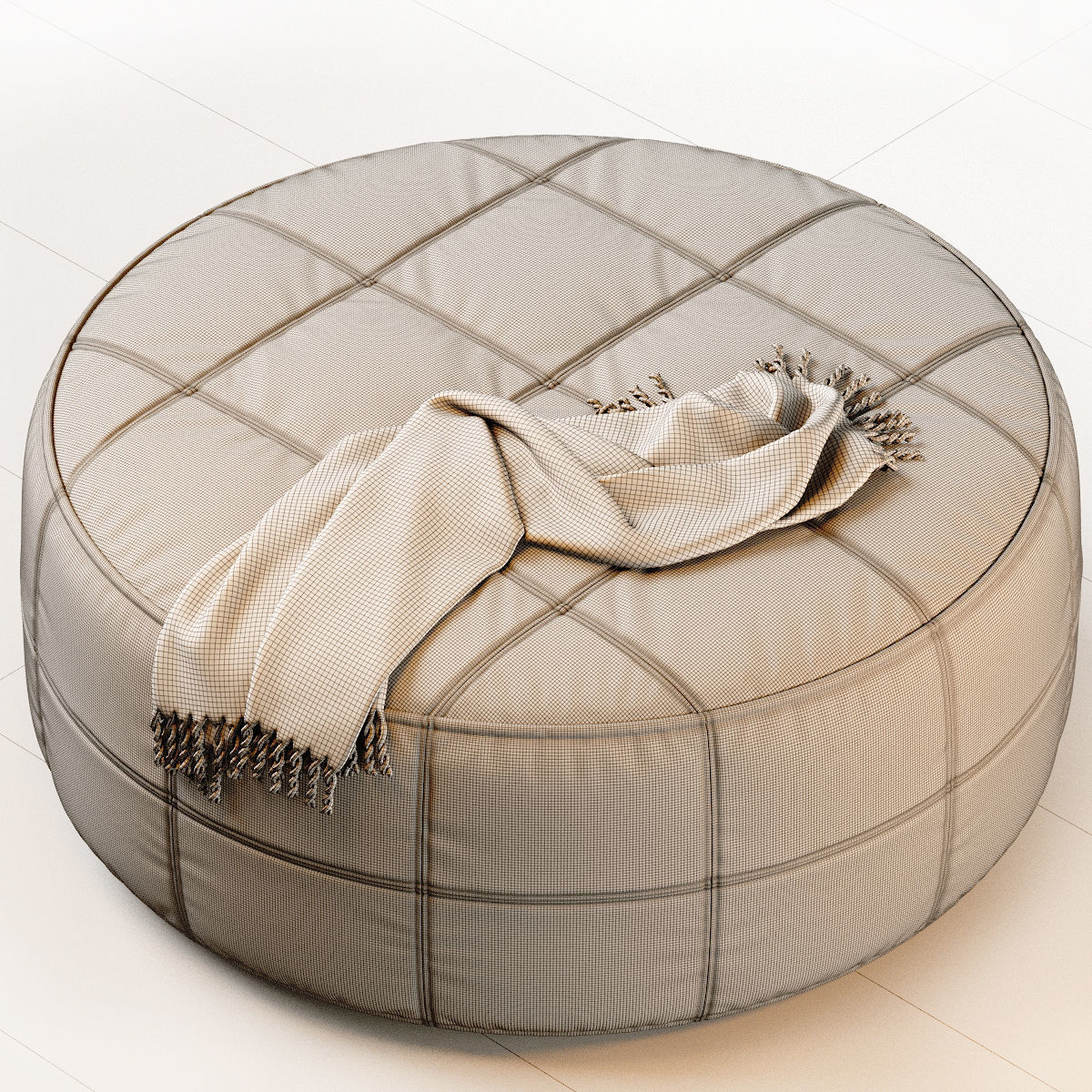 Round Saddle Fabric Pouf Ottoman 3D model_4