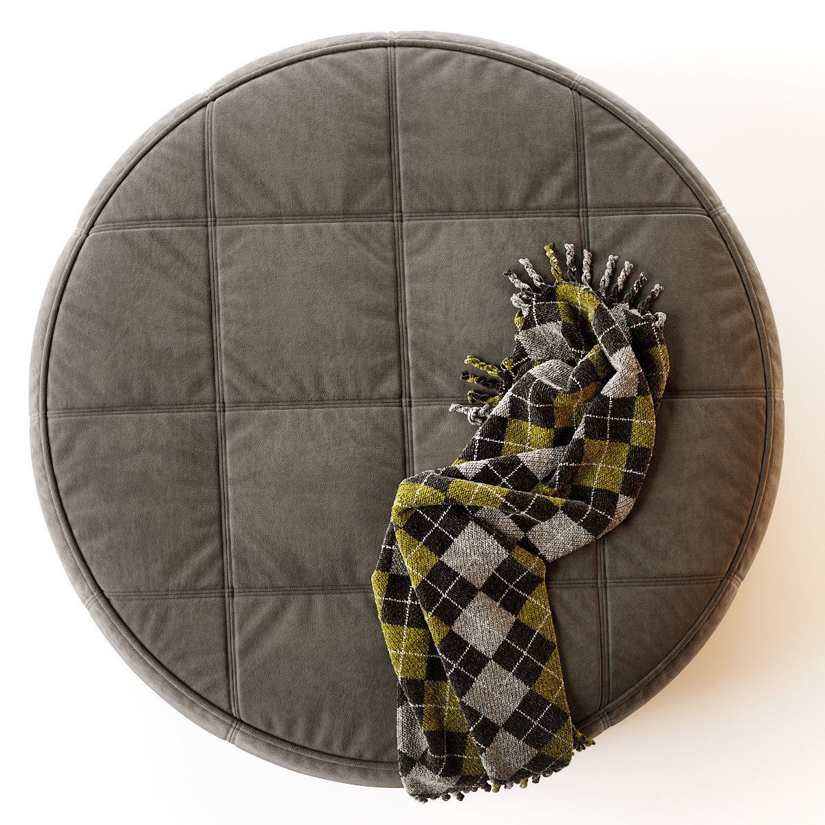 Round Saddle Fabric Pouf Ottoman 3D model_2