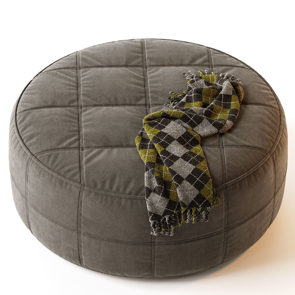 Round Saddle Fabric Pouf Ottoman 3D model_1