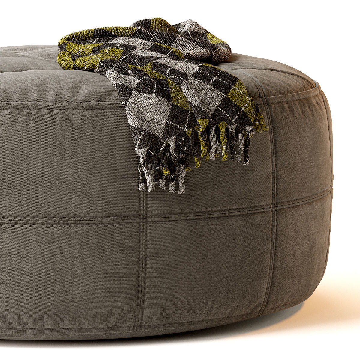 Round Saddle Fabric Pouf Ottoman 3D model_3