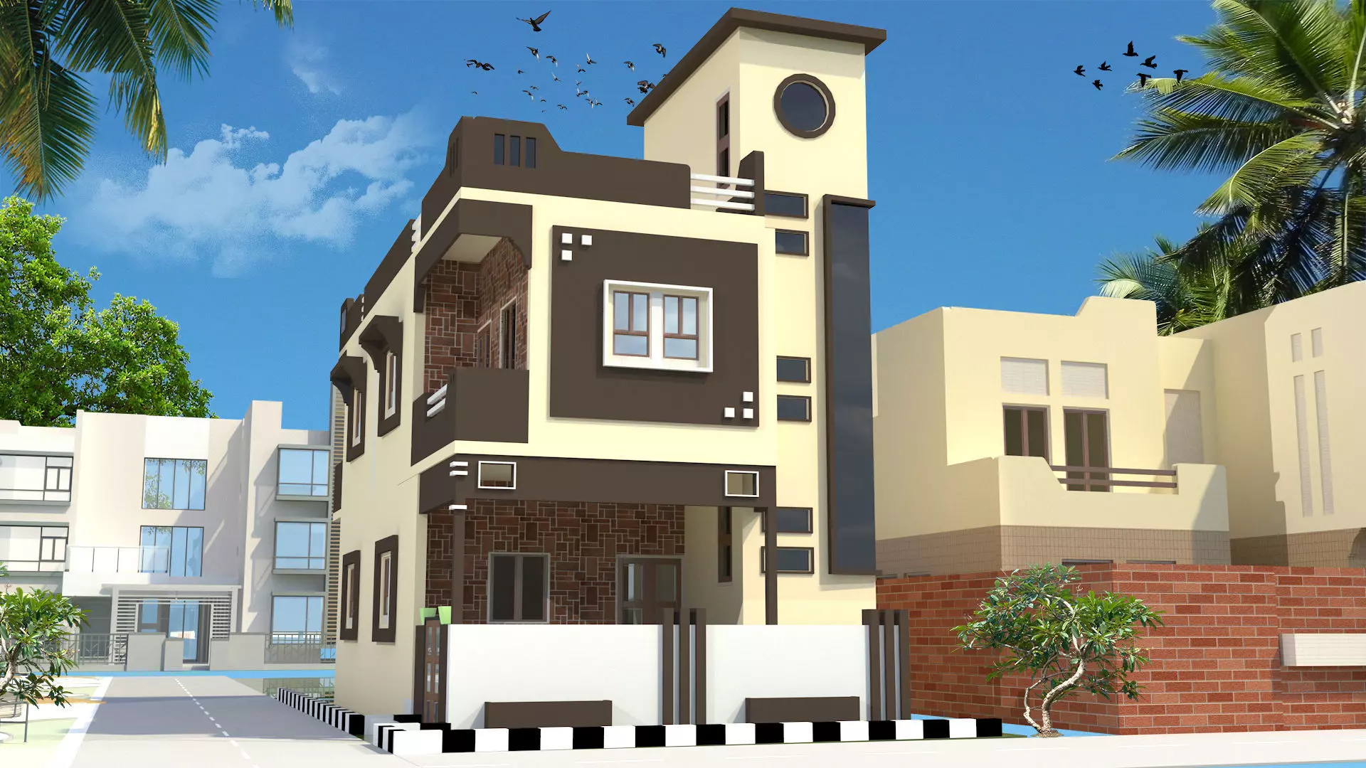 Residential house design in hyderabad Free 3D model_0