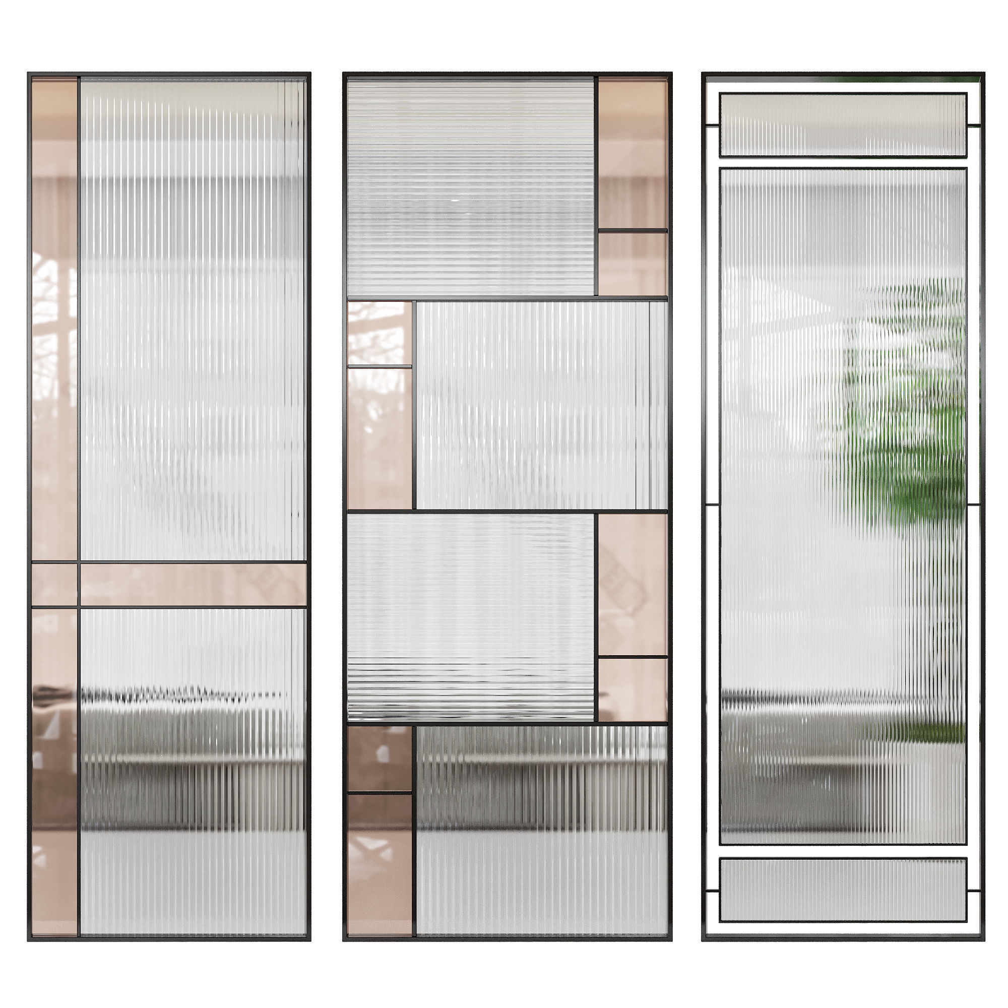 Partition 5 room with two glass doors and plant 3D model_2
