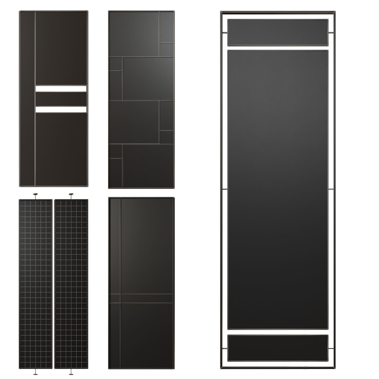 Partition 5 room with two glass doors and plant 3D model_3