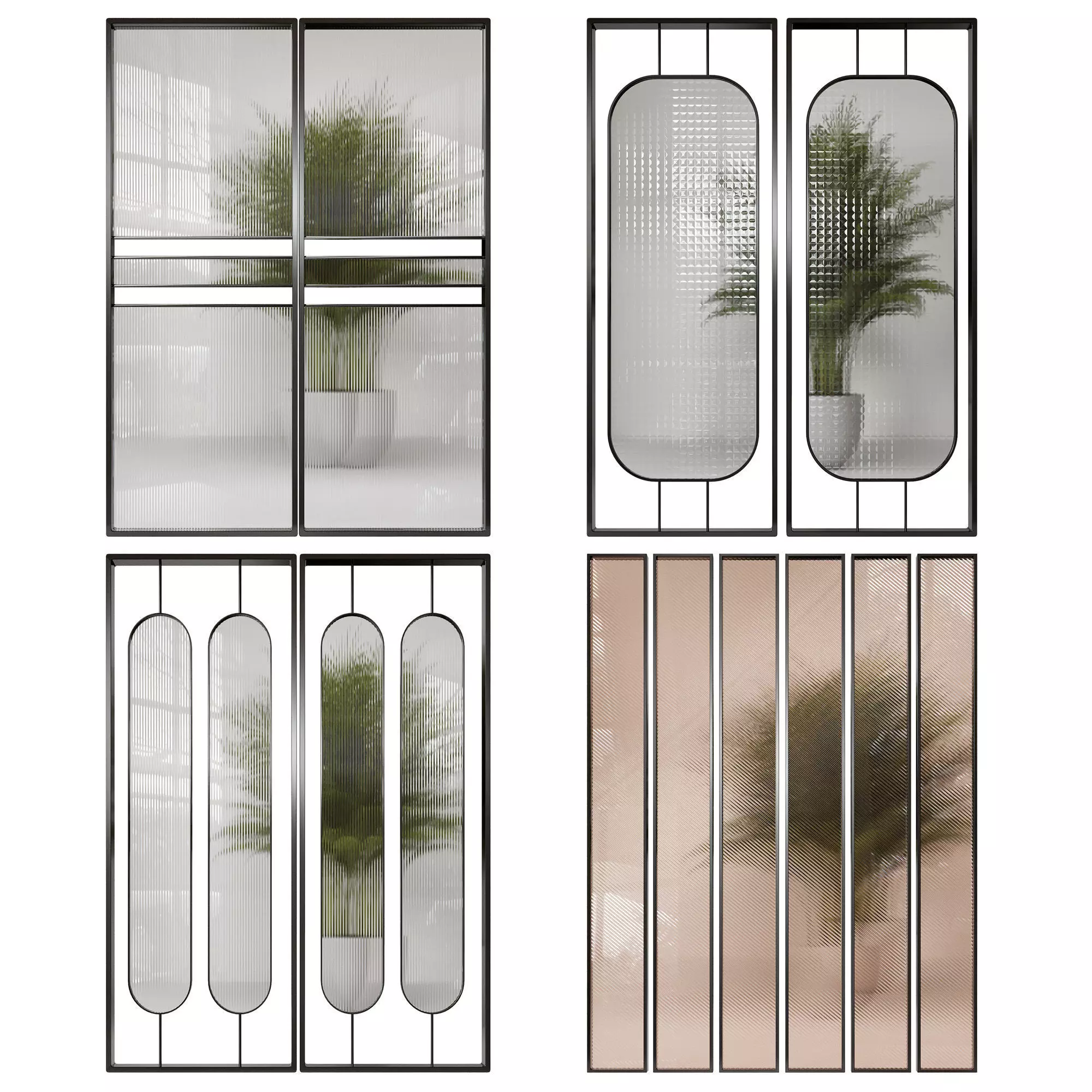 Partition 6 two mirrors with plant in middle 3D model