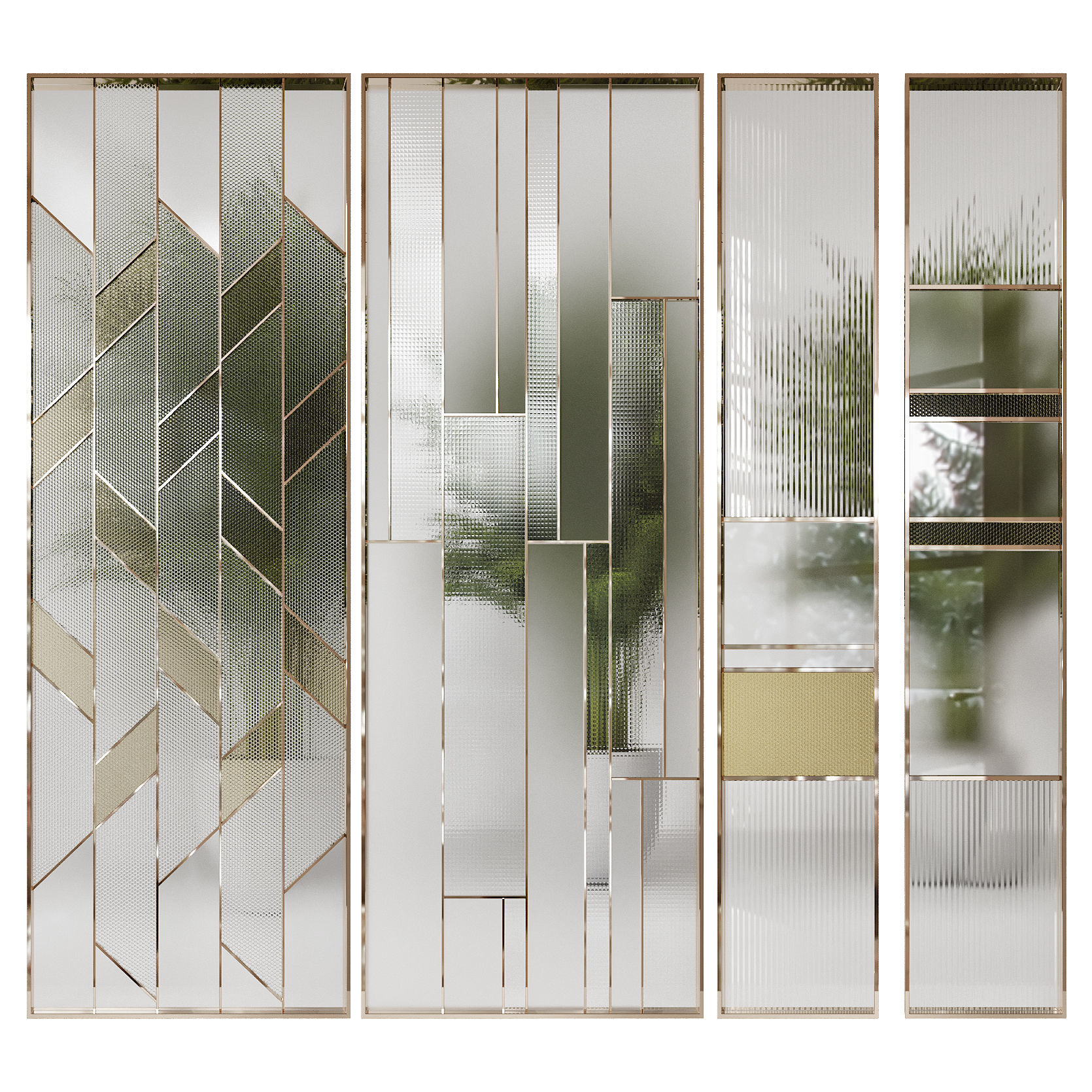 Partition 8 four mirrors with geometric pattern in gold and s... 3D model_1