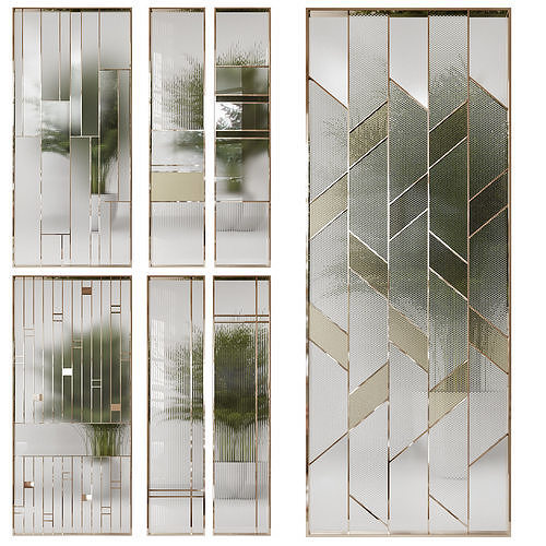 Partition 8 four mirrors with geometric pattern in gold and s... 3D model