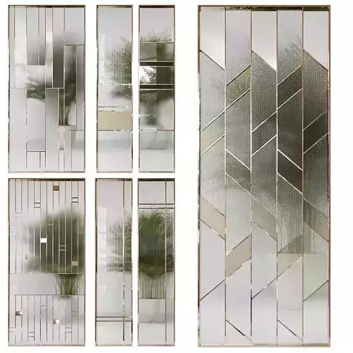 Partition 8 four mirrors with geometric pattern in gold and silver