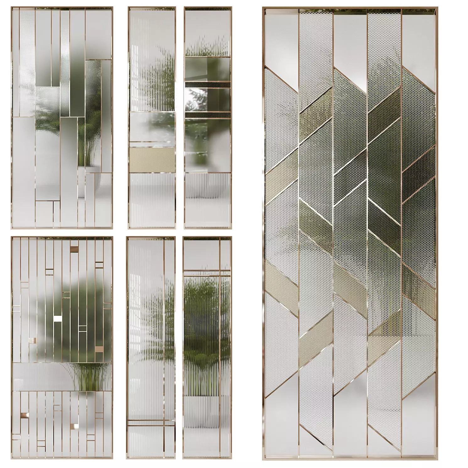 Partition 8 four mirrors with geometric pattern in gold and s... 3D model_0