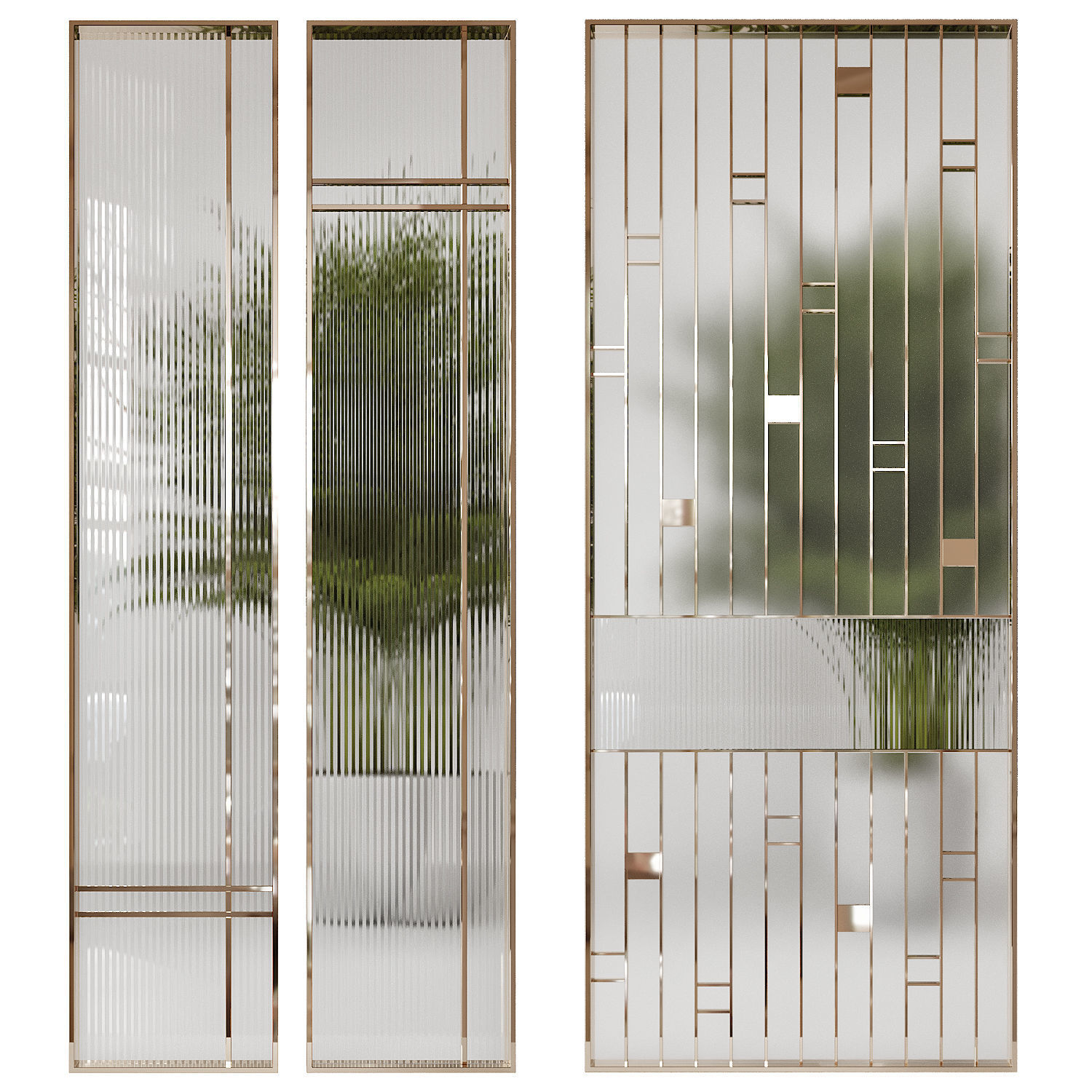 Partition 8 four mirrors with geometric pattern in gold and s... 3D model_2