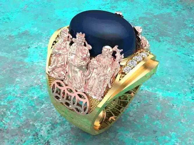 Fu Lu Shou ring - Three Gods ring - God of Wealth ring - N845