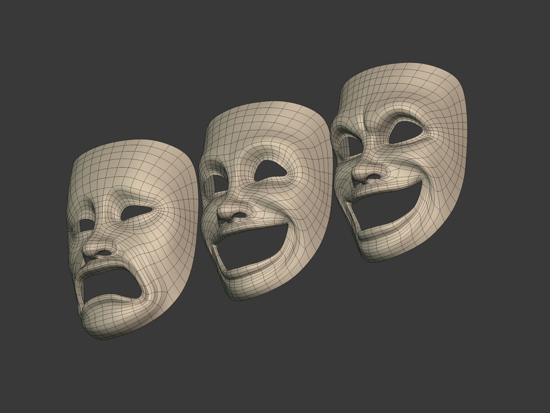 Theater Masks Low-poly 3D model_22