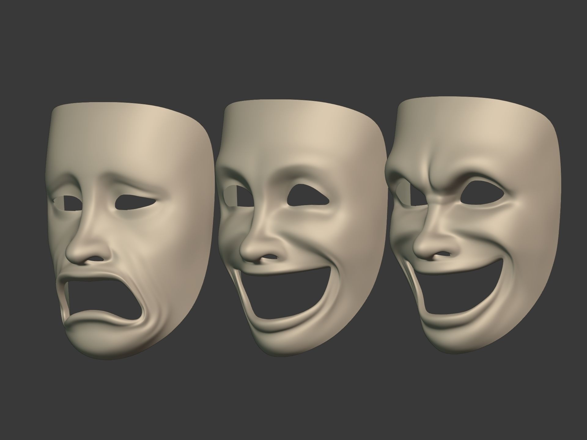 Theater Masks Low-poly 3D model_5