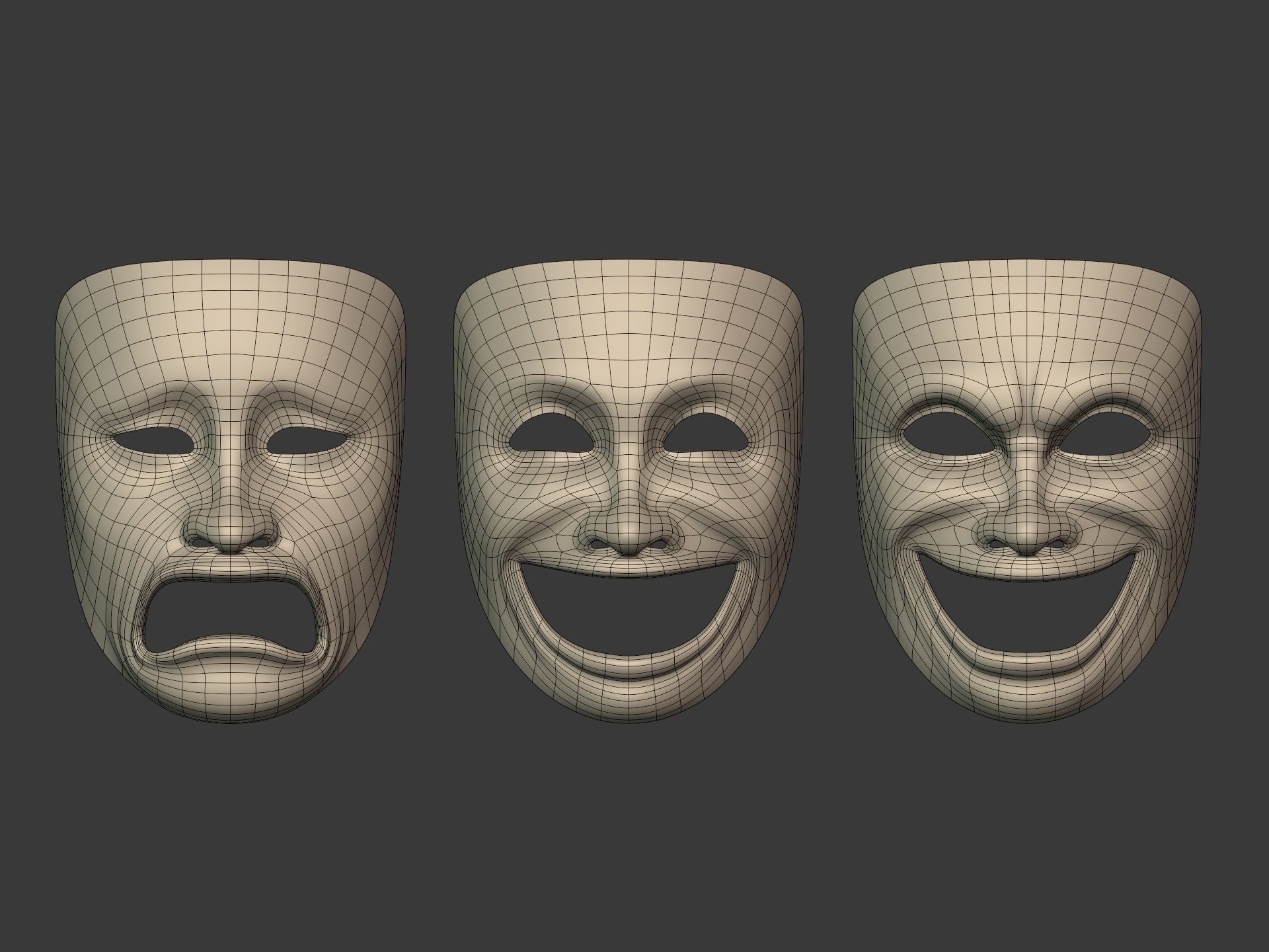 Theater Masks Low-poly 3D model_4