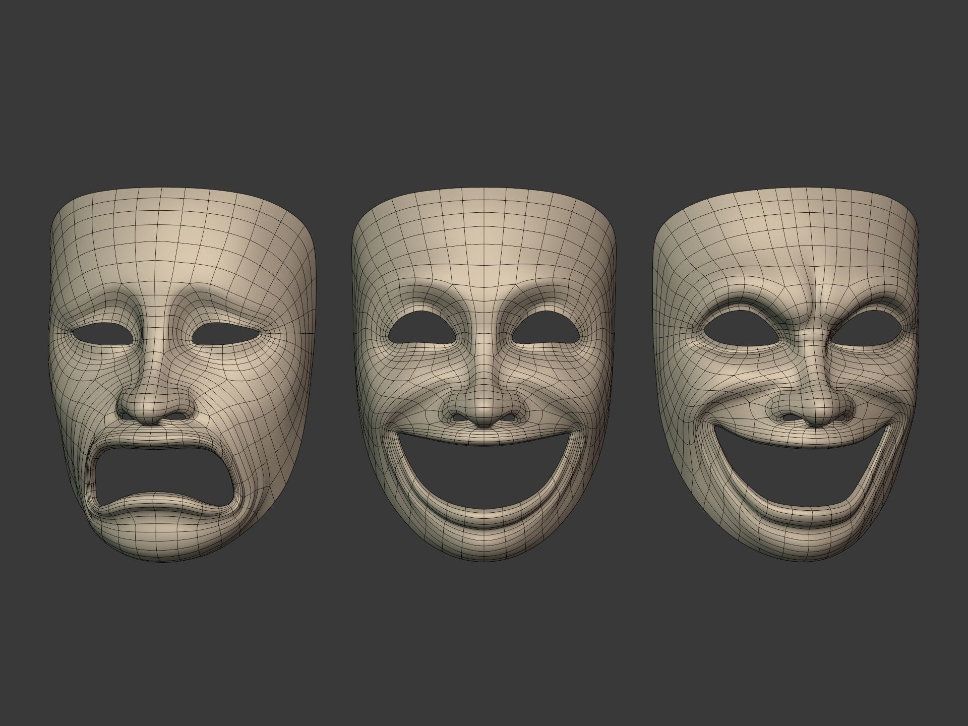 Theater Masks Low-poly 3D model_2
