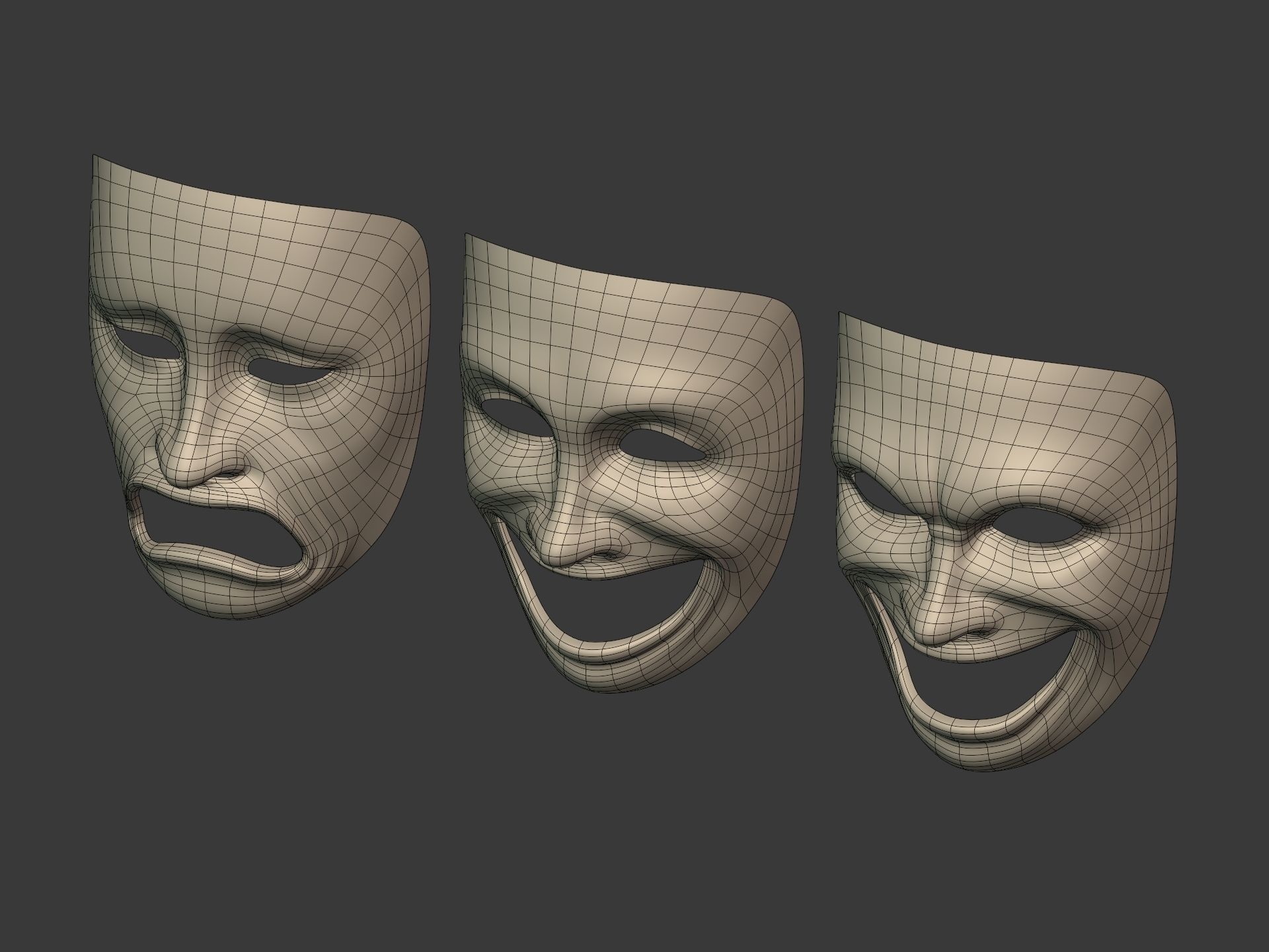 Theater Masks Low-poly 3D model_10