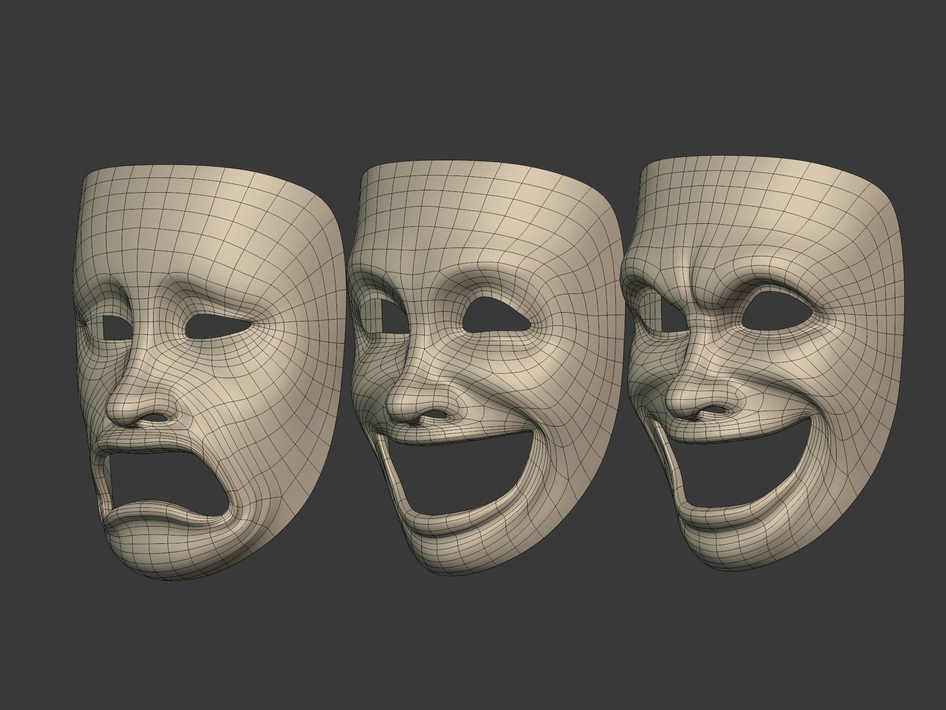 Theater Masks Low-poly 3D model_6