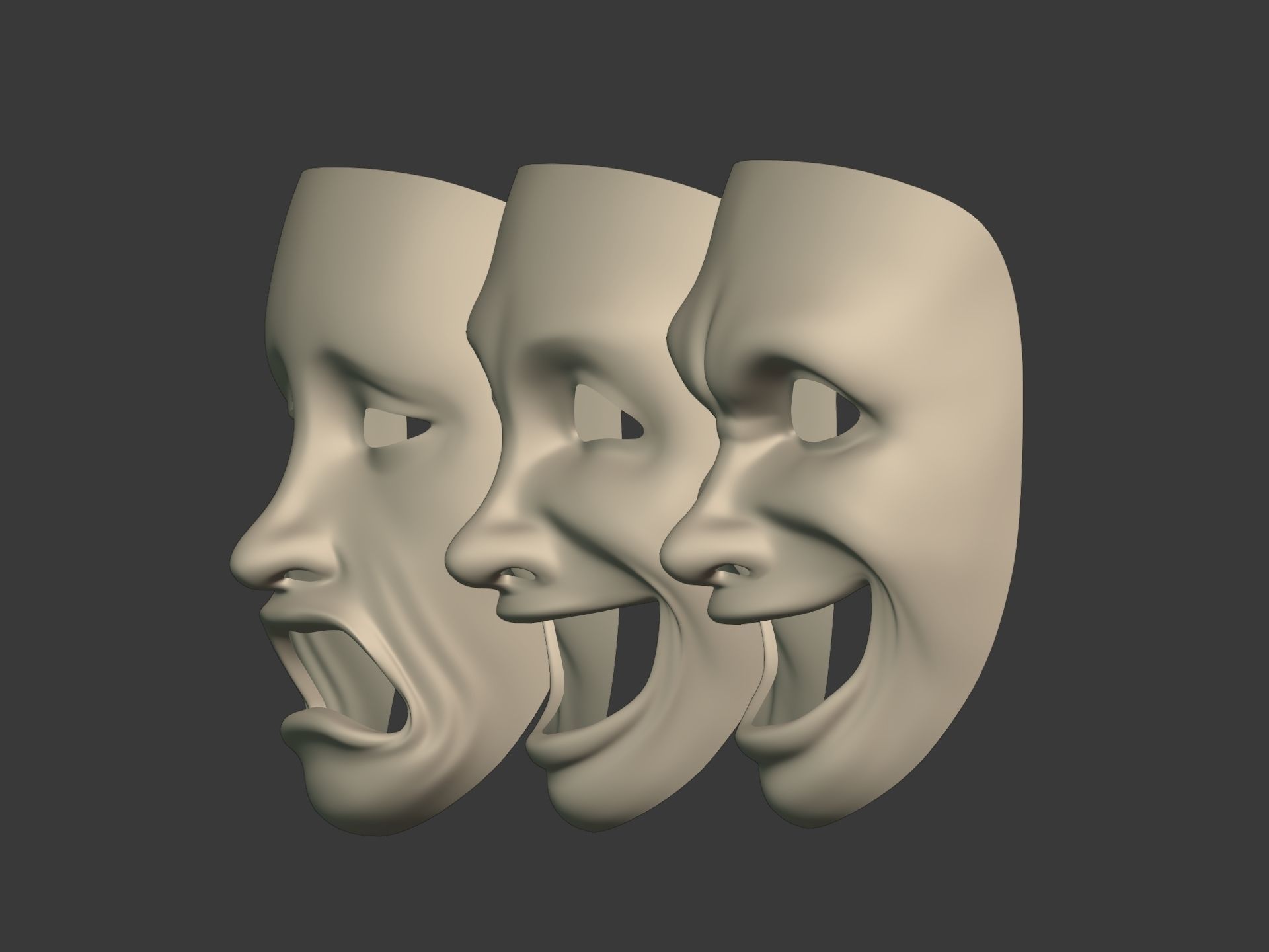 Theater Masks Low-poly 3D model_11