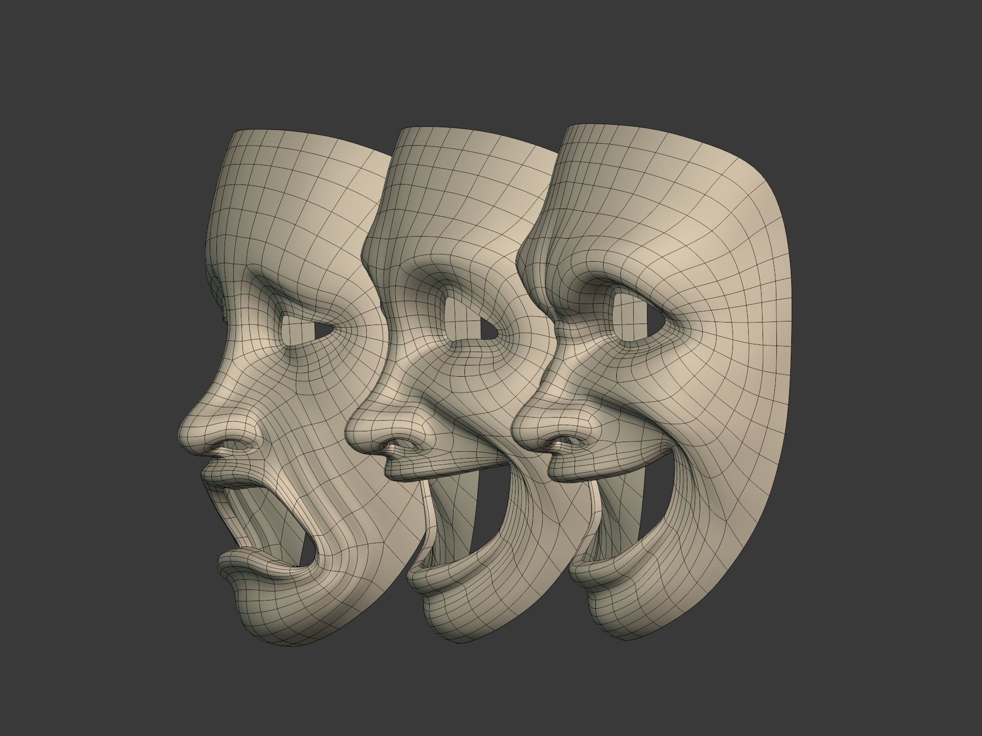 Theater Masks Low-poly 3D model_12