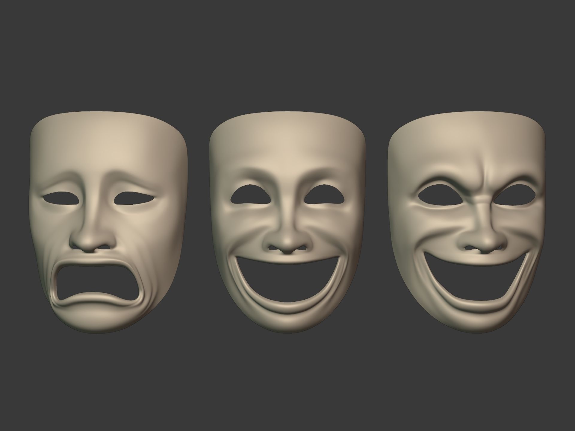 Theater Masks Low-poly 3D model_1
