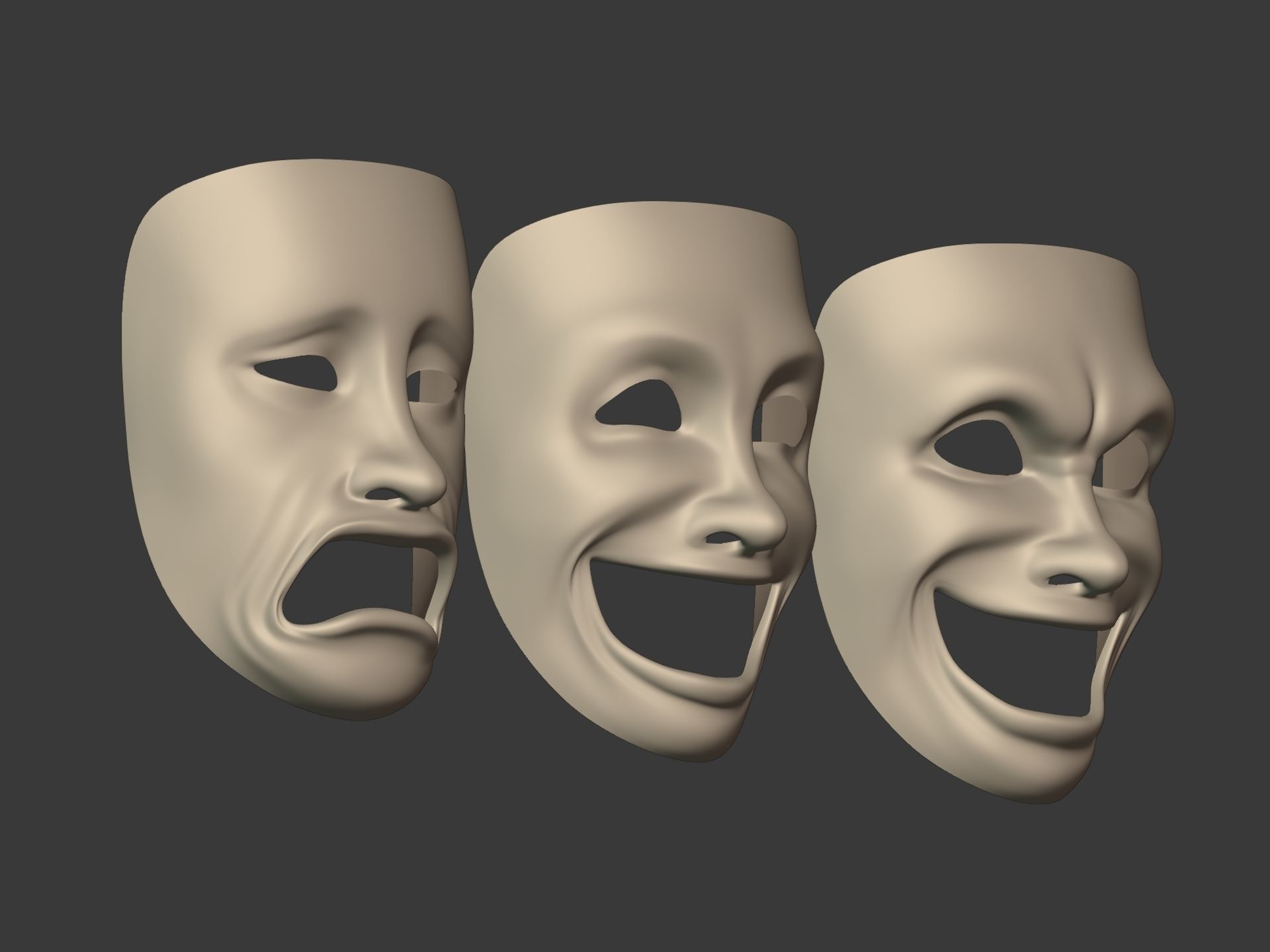 Theater Masks Low-poly 3D model_7