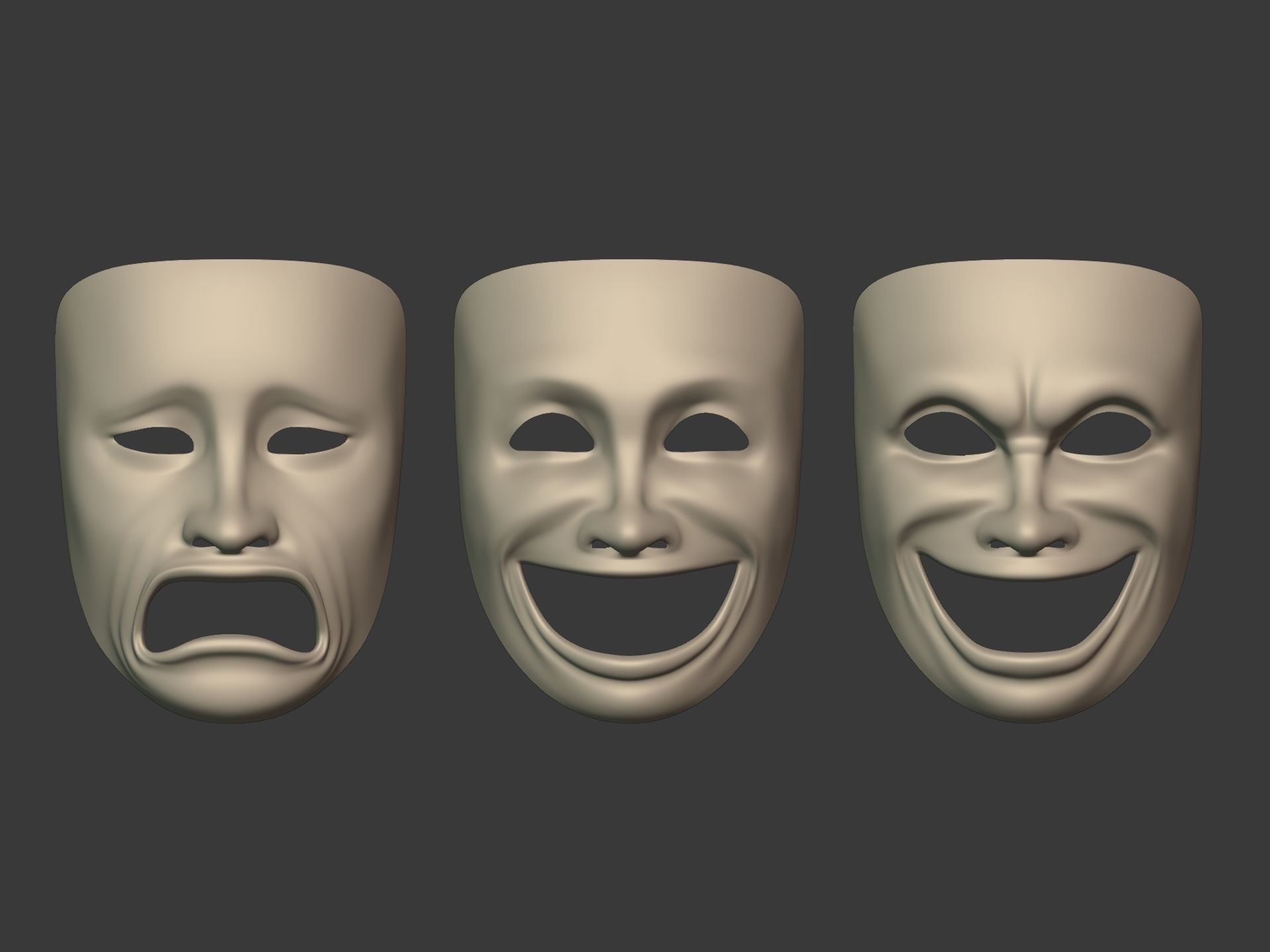 Theater Masks Low-poly 3D model_3