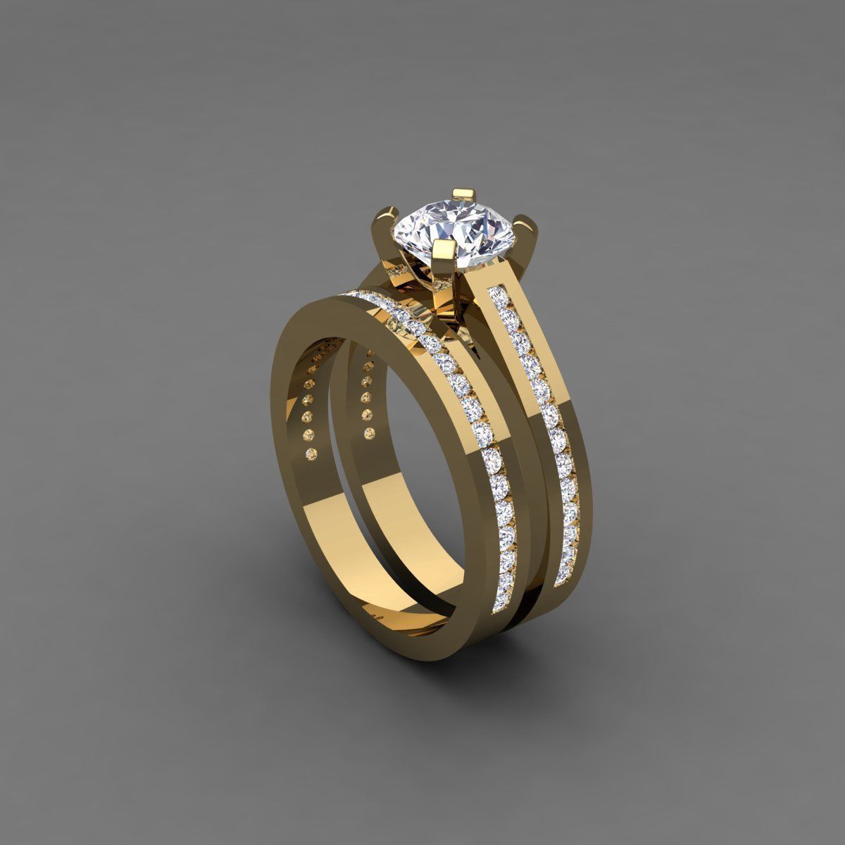 Vintage Wedding Set Ring 3d Model 3D print model_2