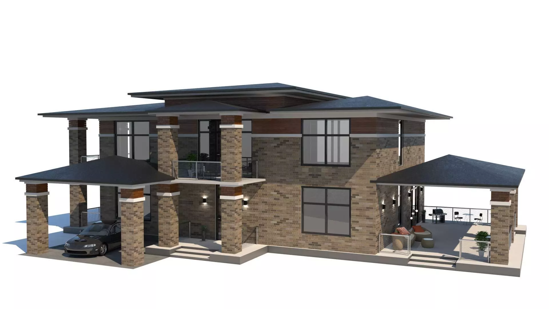 House in the Wright style Low-poly 3D model