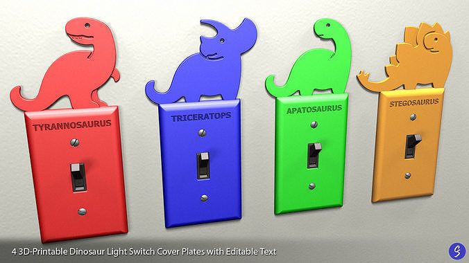 Dinosaur Light Switch Cover Plates with Editable Text 3D print model