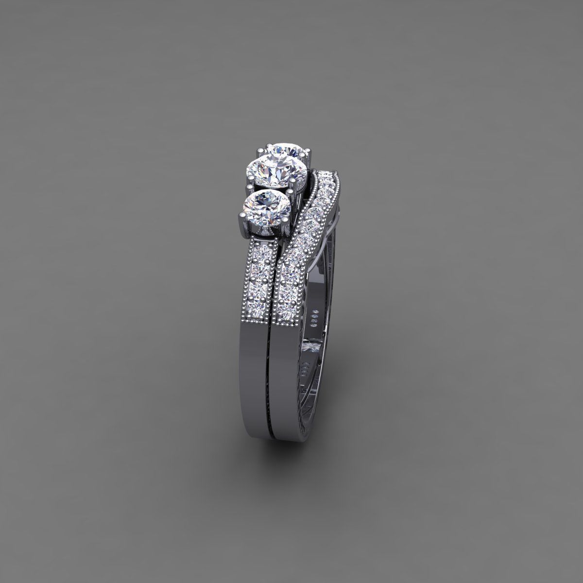 Vintage Wedding Set Ring 3d Model 3D print model_6
