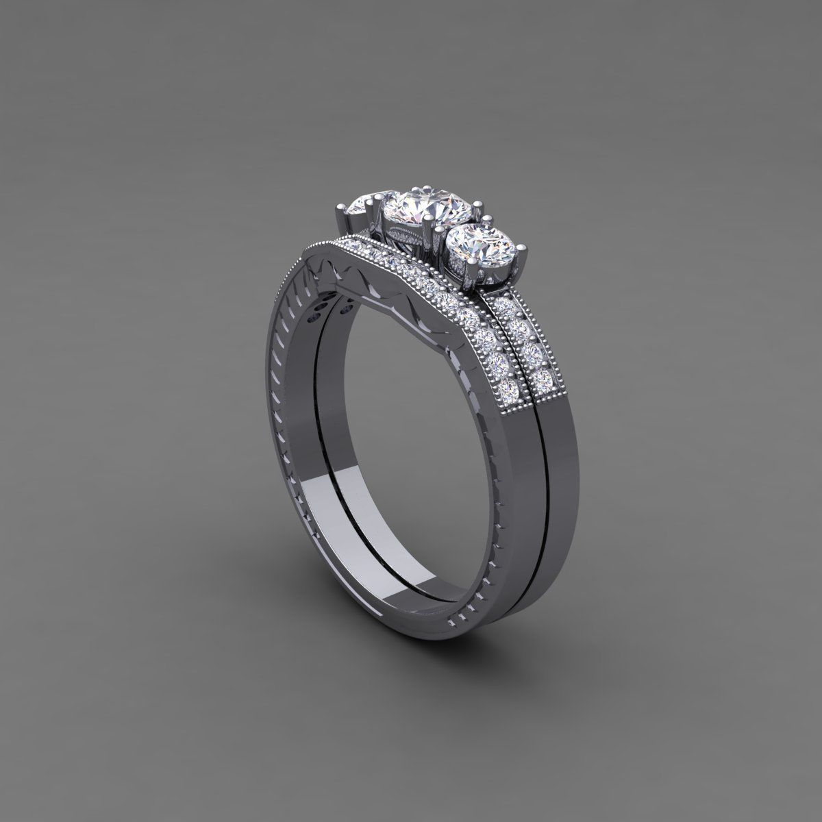 Vintage Wedding Set Ring 3d Model 3D print model_12