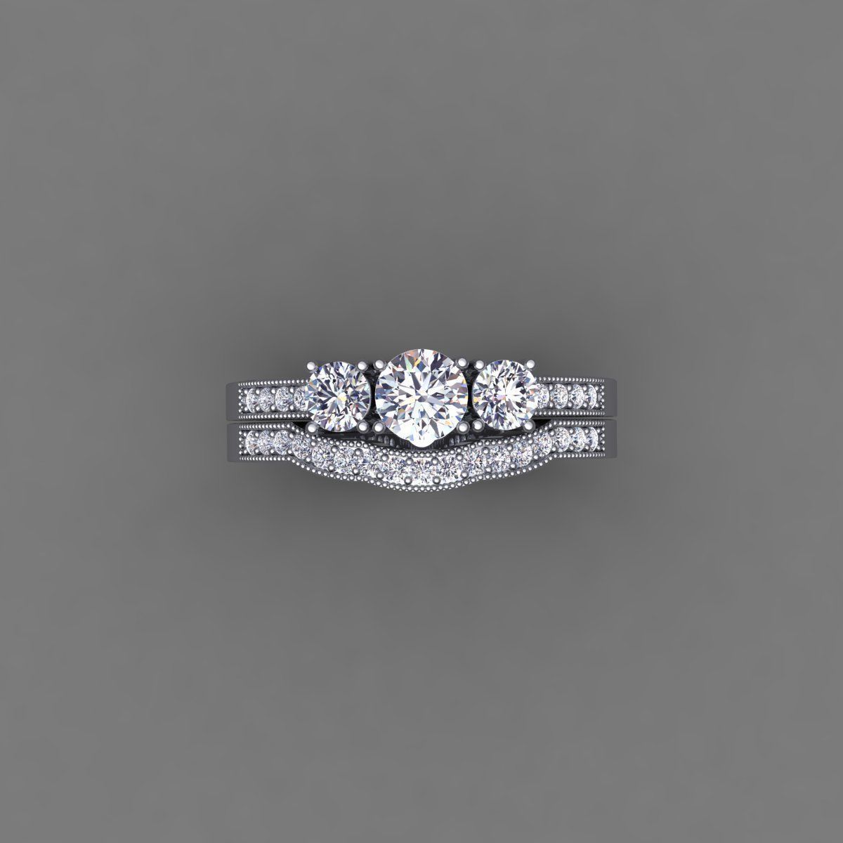 Vintage Wedding Set Ring 3d Model 3D print model_9