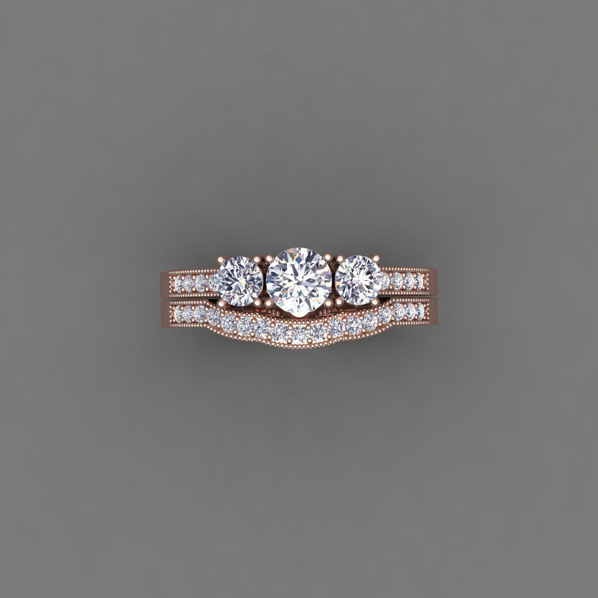 Vintage Wedding Set Ring 3d Model 3D print model_8