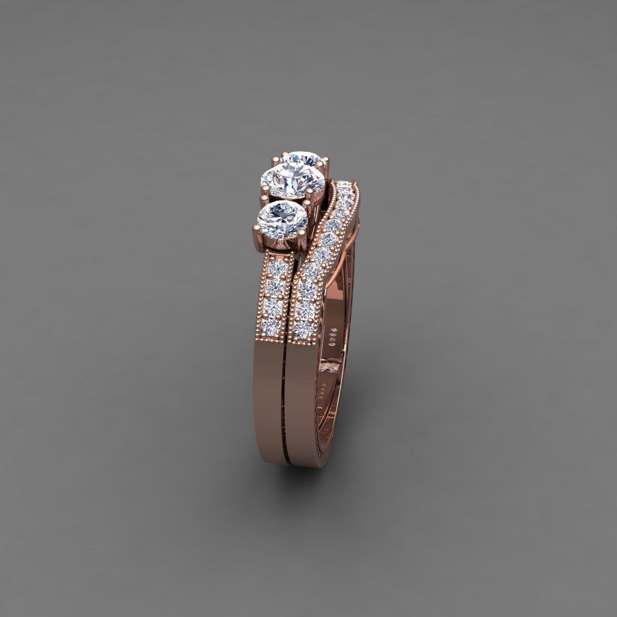 Vintage Wedding Set Ring 3d Model 3D print model_5