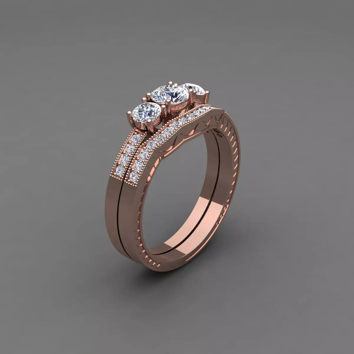Vintage Wedding Set Ring 3d Model 3D print model_0