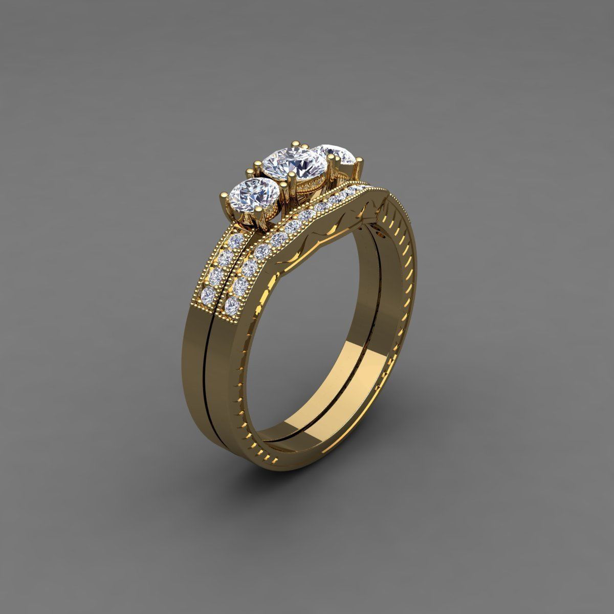 Vintage Wedding Set Ring 3d Model 3D print model_1