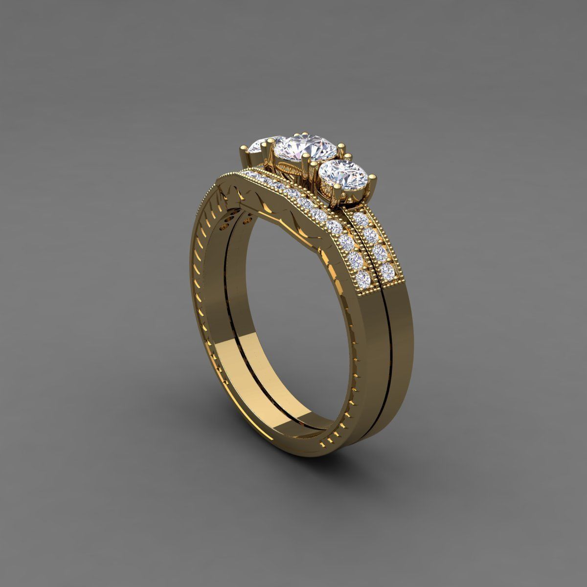 Vintage Wedding Set Ring 3d Model 3D print model_2