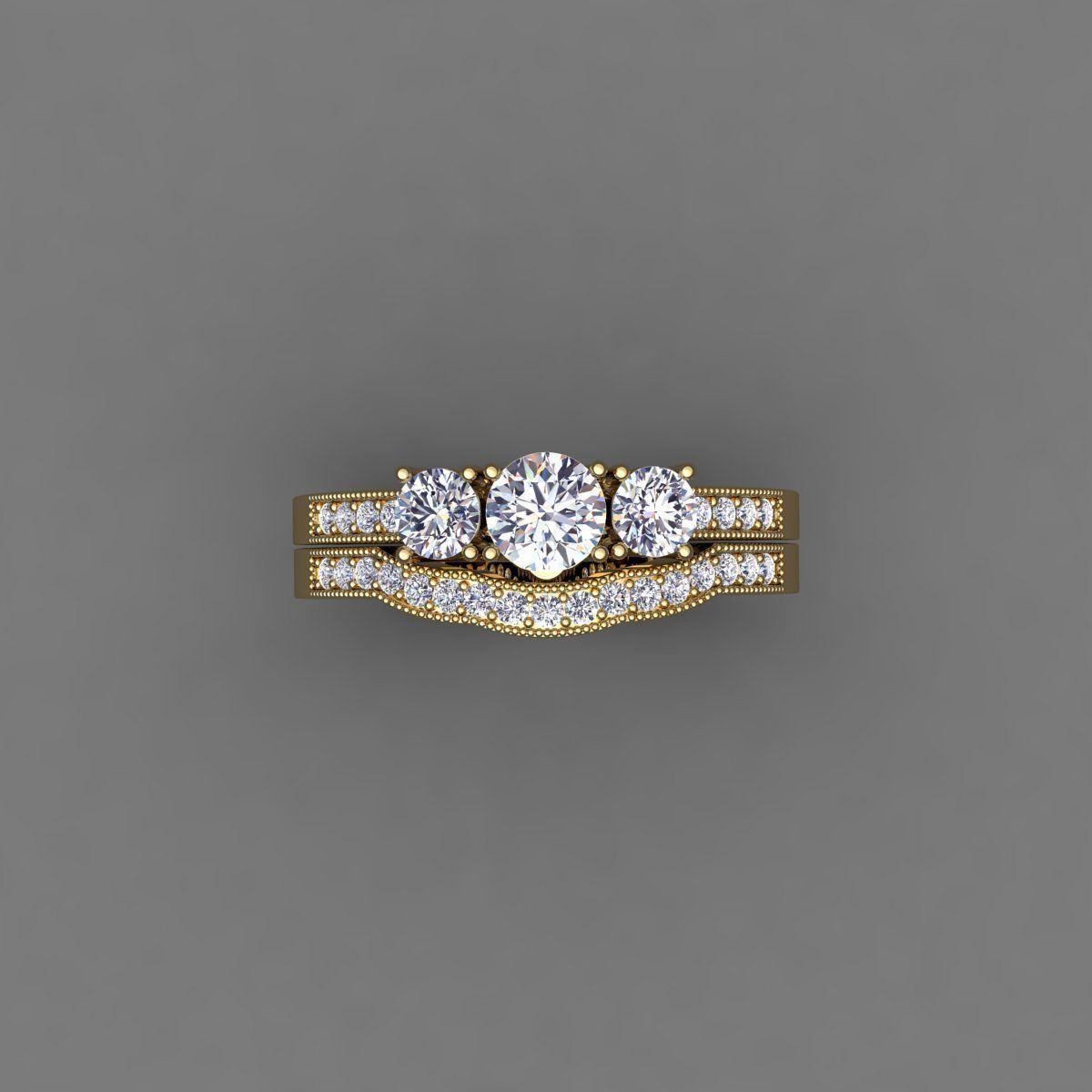 Vintage Wedding Set Ring 3d Model 3D print model_7