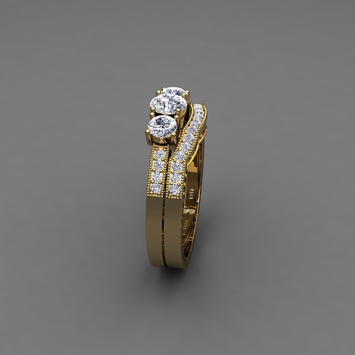 Vintage Wedding Set Ring 3d Model 3D print model_4