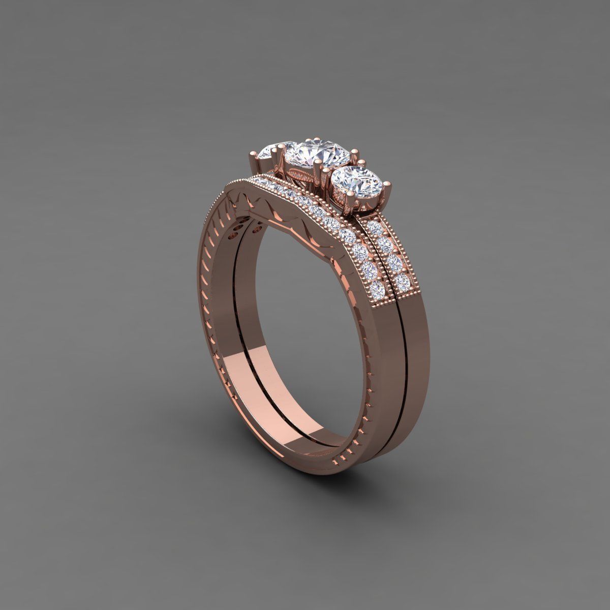 Vintage Wedding Set Ring 3d Model 3D print model_11