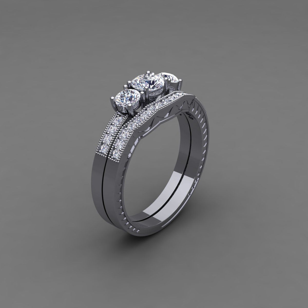Vintage Wedding Set Ring 3d Model 3D print model_10