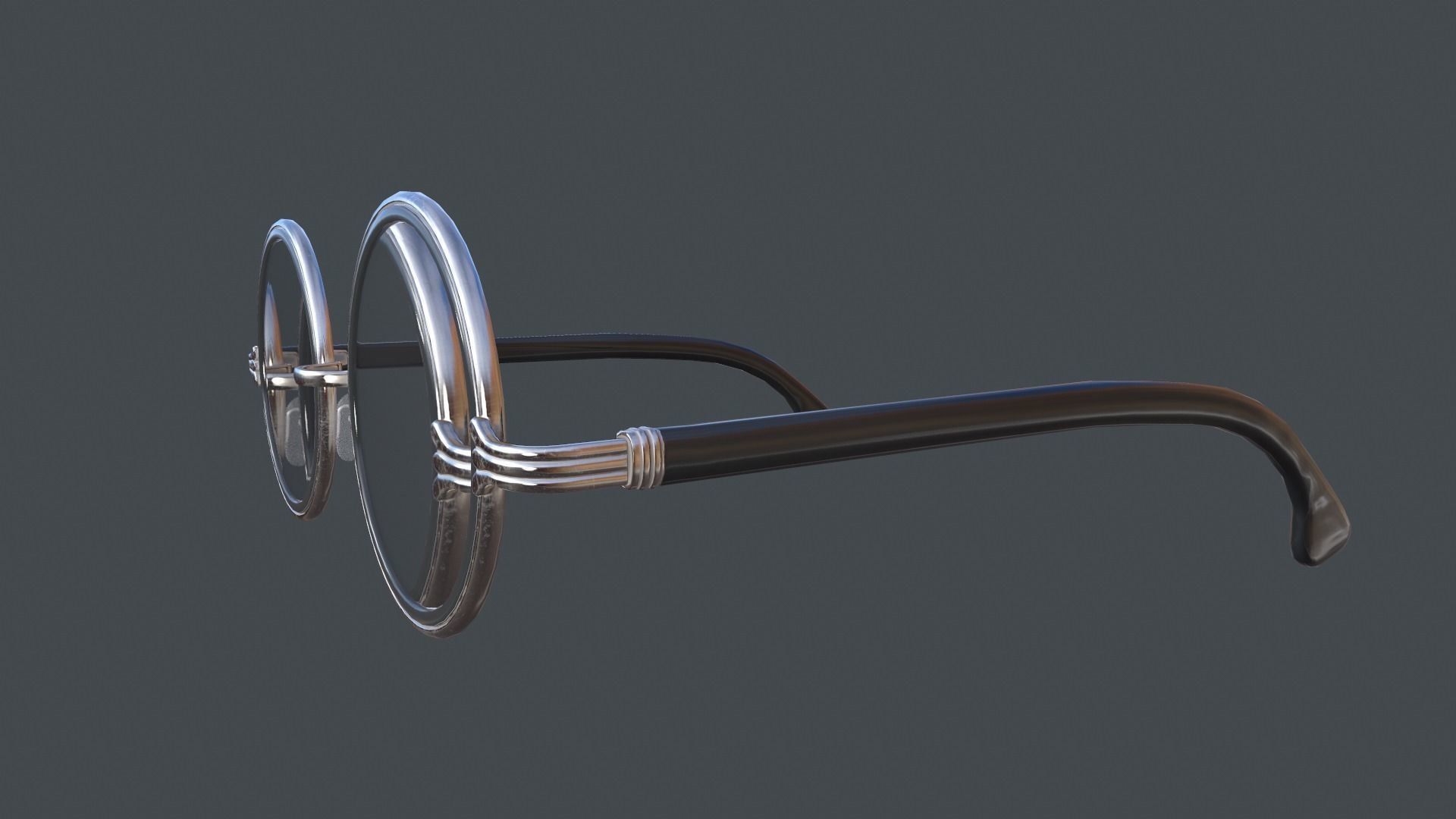 Glasses Metal Frame Retro Classic Vintage Black Low-poly 3D model_4