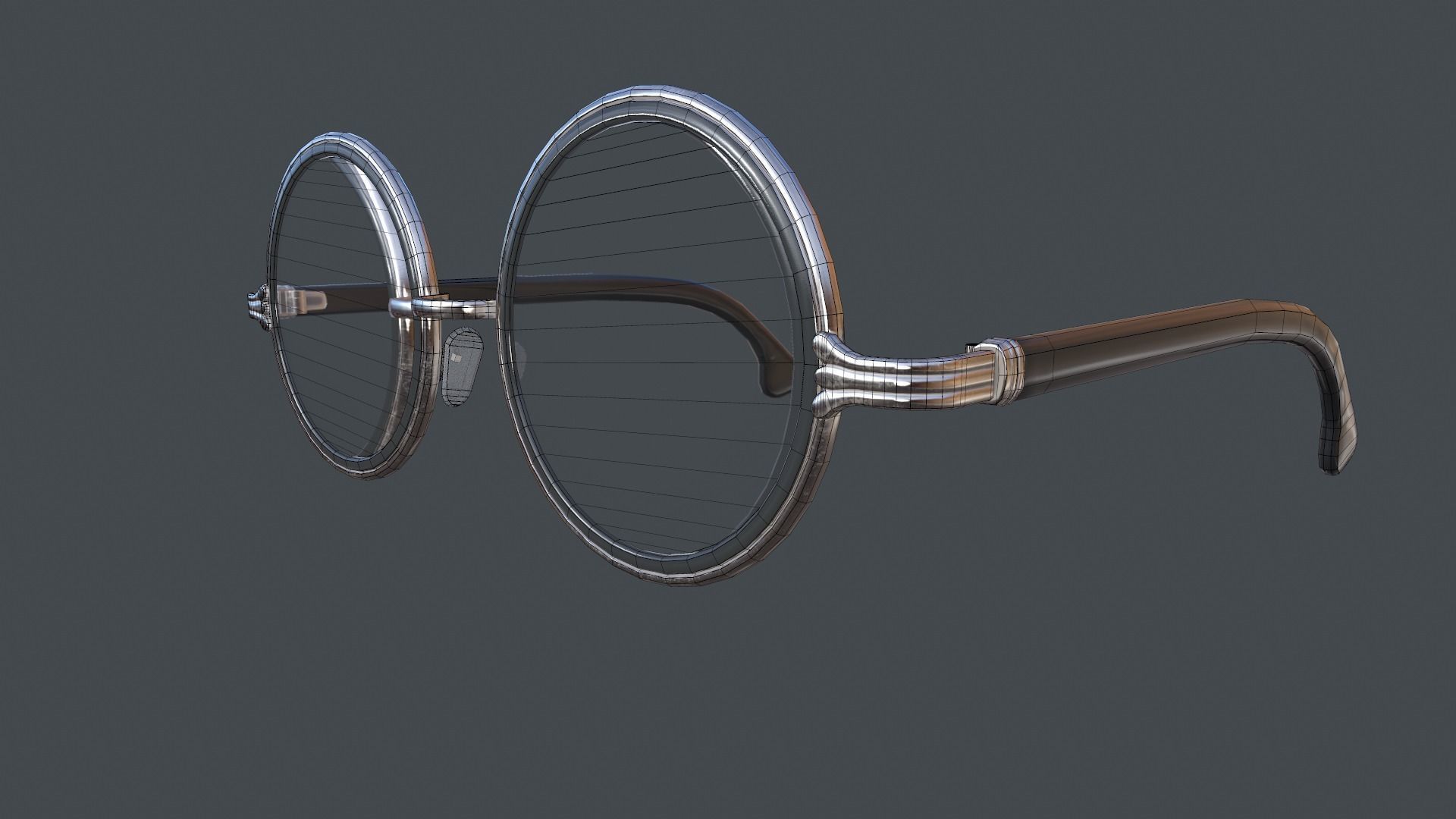 Glasses Metal Frame Retro Classic Vintage Black Low-poly 3D model_8