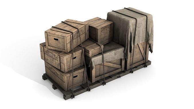 Wooden Boxes with Alcohol Low-poly 3D model