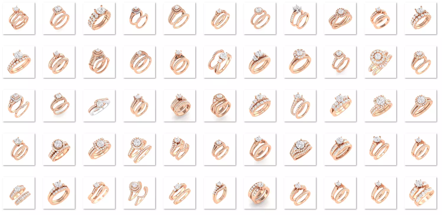 224  Solitaire Rings with bands 3dm stl renders details 3D Model Collection_0