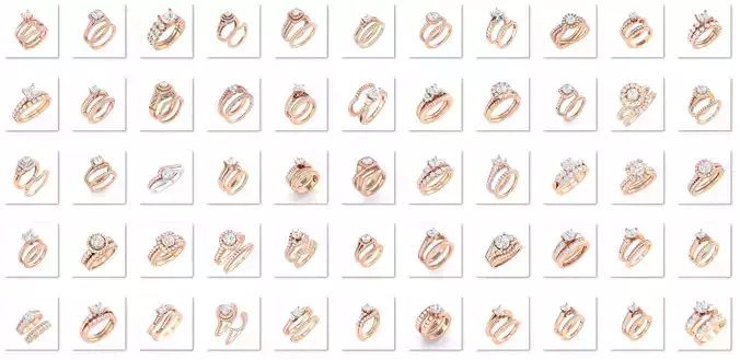 224  Solitaire Rings with bands 3dm stl renders details 3D Model Collection