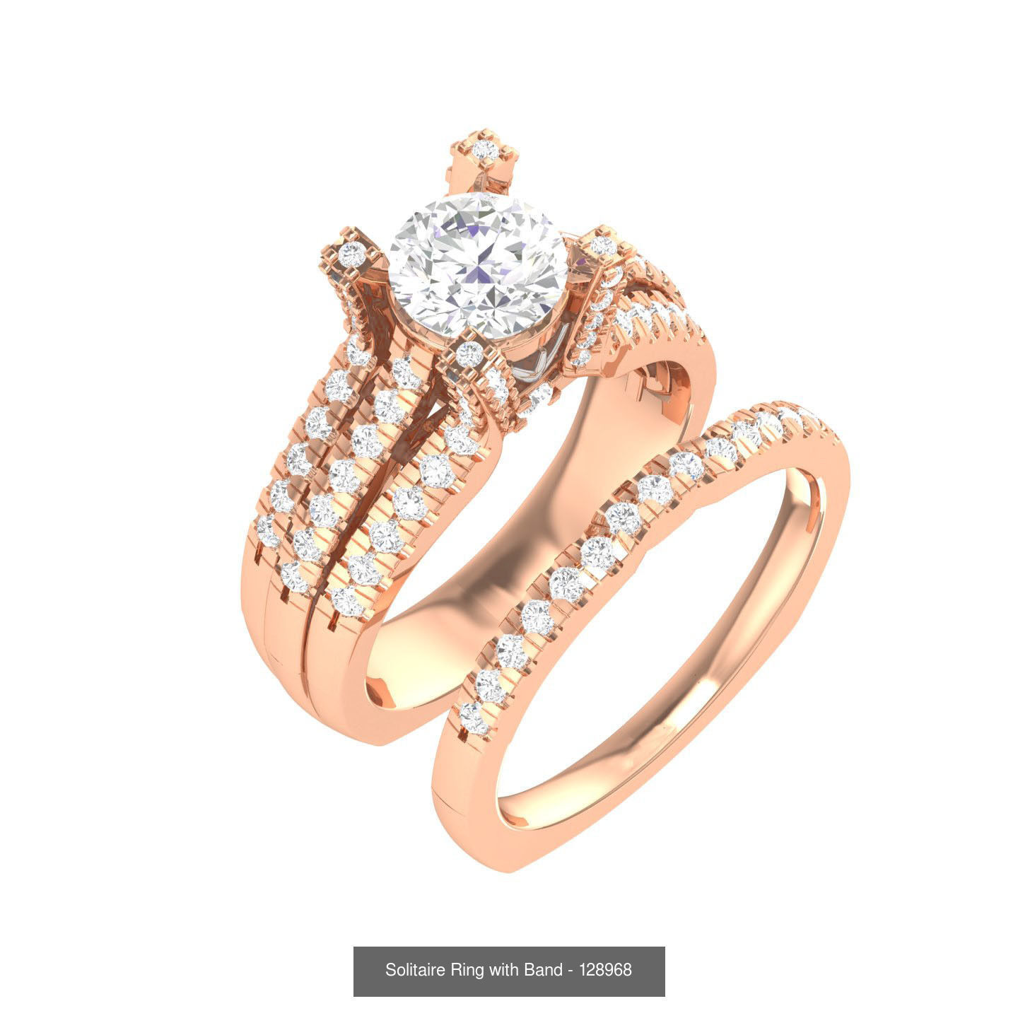 224  Solitaire Rings with bands 3dm stl renders details 3D Model Collection_309