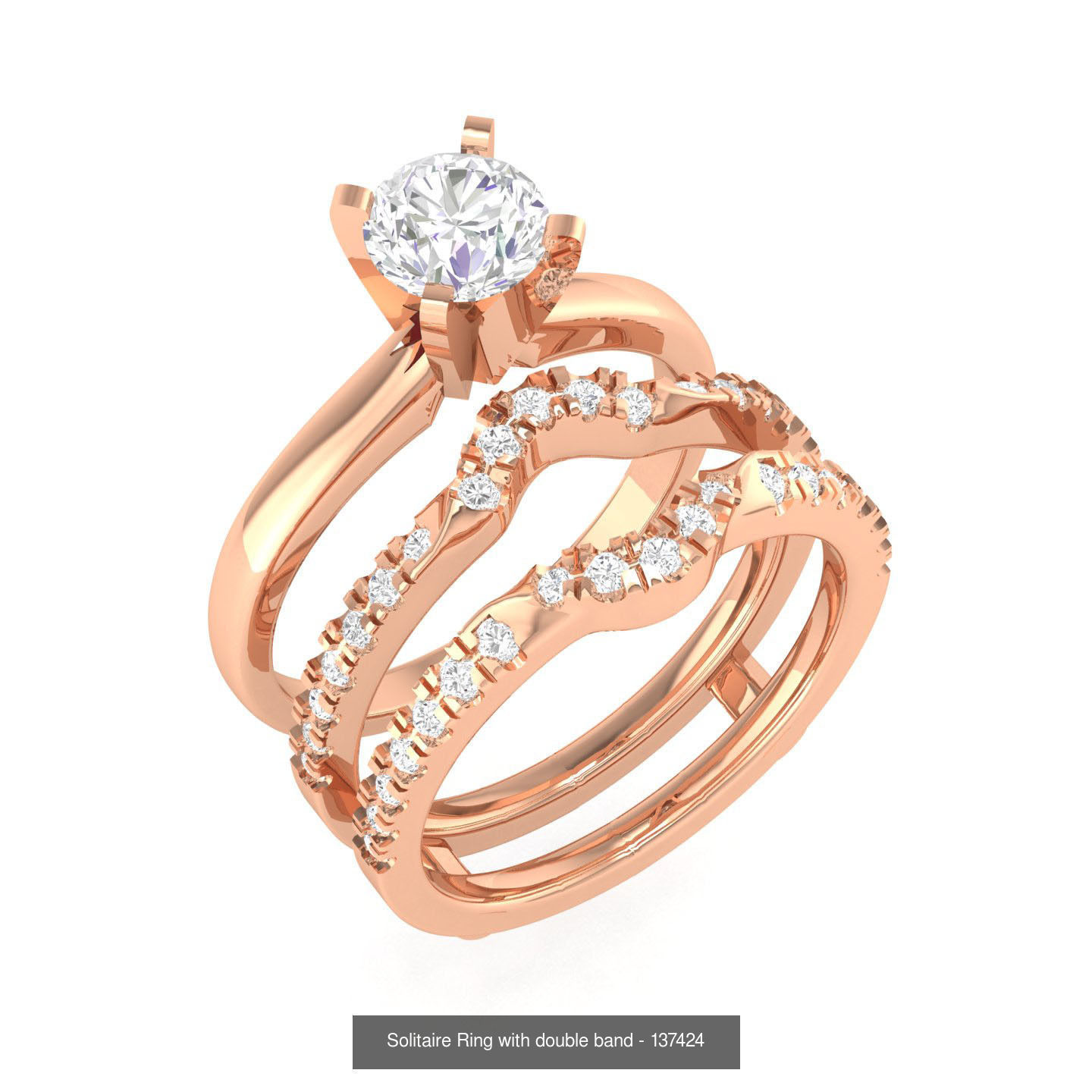 224  Solitaire Rings with bands 3dm stl renders details 3D Model Collection_237