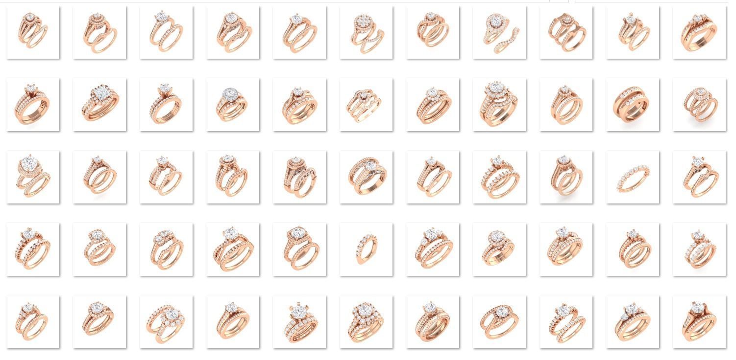 224  Solitaire Rings with bands 3dm stl renders details 3D Model Collection_1